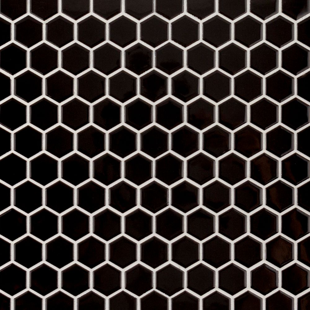 7/8" Hexagon Mosaic 10.125" x 11.625" Black Straight Shot