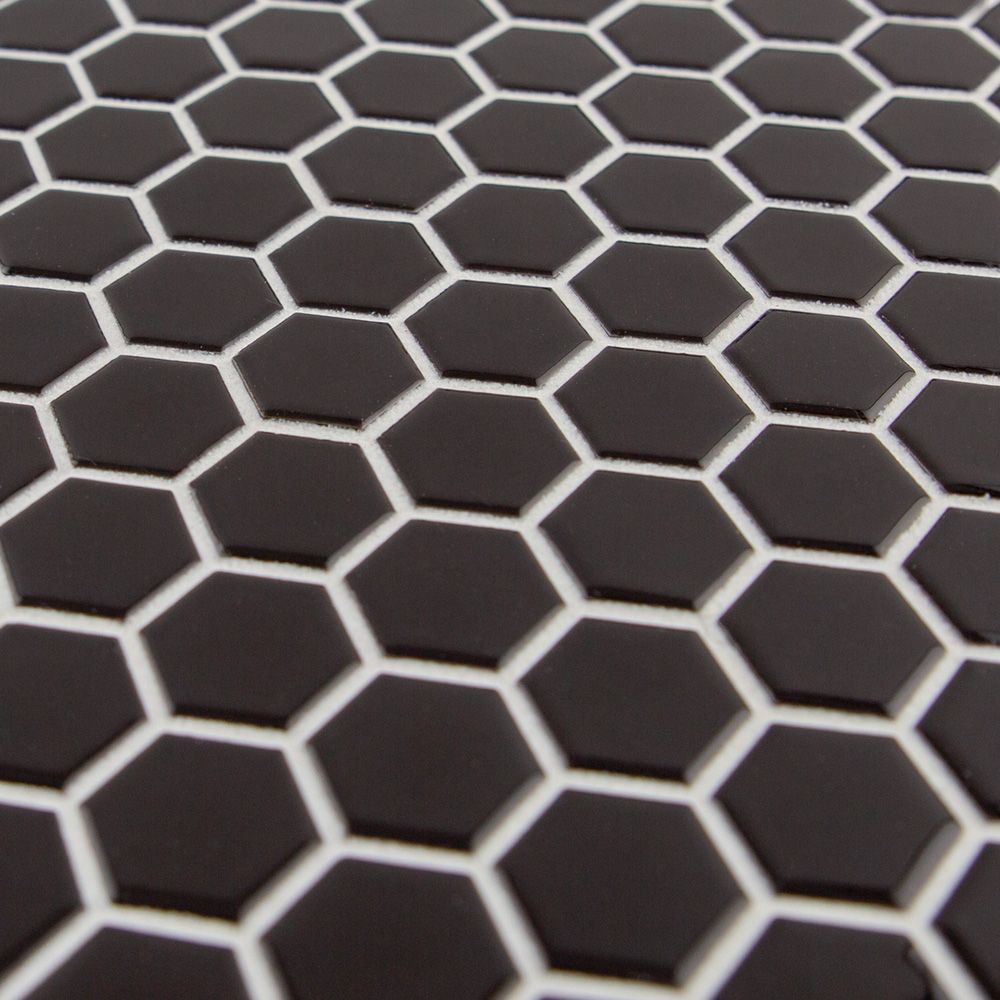 7/8" Hexagon Mosaic 10.125" x 11.625" Black Straight Shot