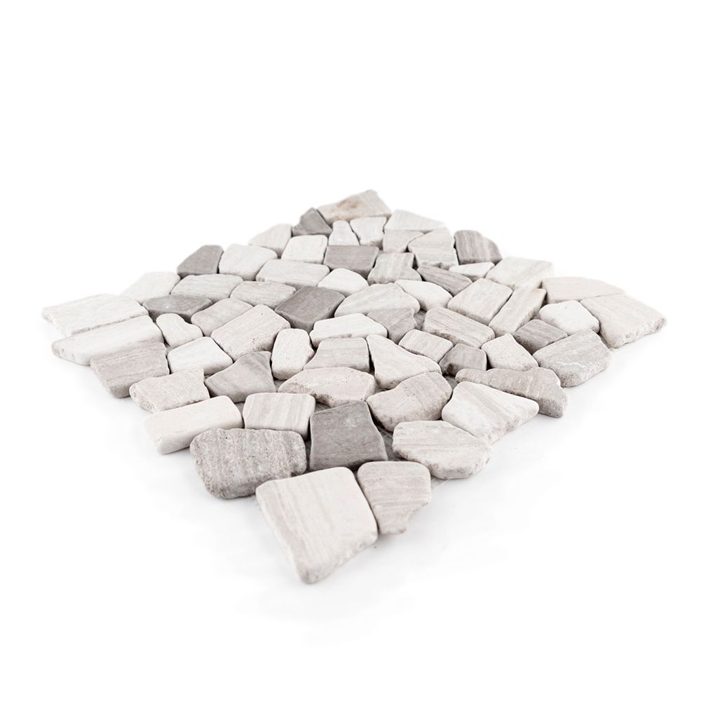 Cobble Rocks Mosaic 12" x 12" Grey Straight Shot