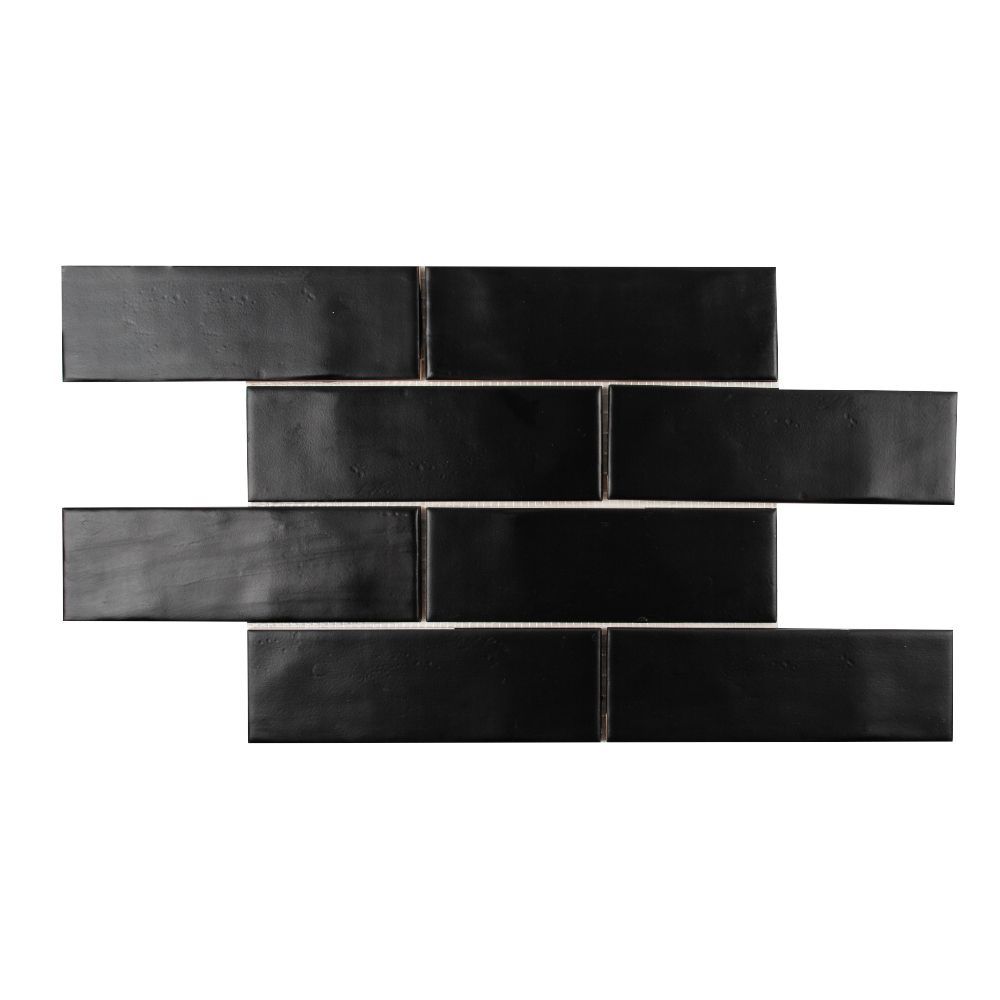 2.5" x 8" Brick Offset Mosaic 10.625" x 15.875" Matte Black Straight Shot