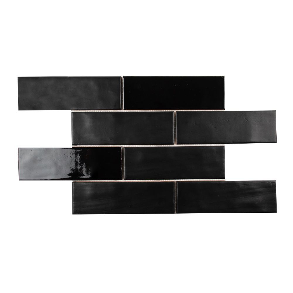 2.5" x 8" Brick Offset Mosaic 10.625" x 15.875" Matte/Gloss Black Straight Shot