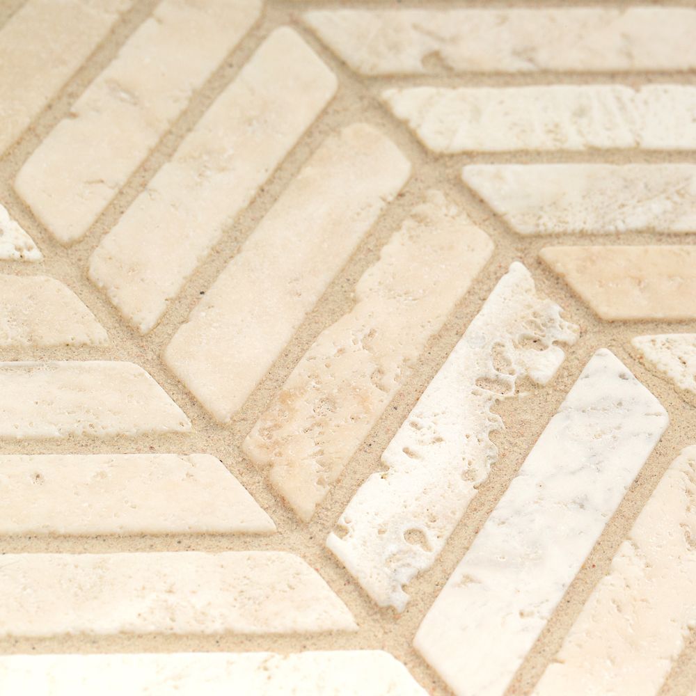 Chevron Mosaic 11.875" x 14.375" Beige Straight Shot