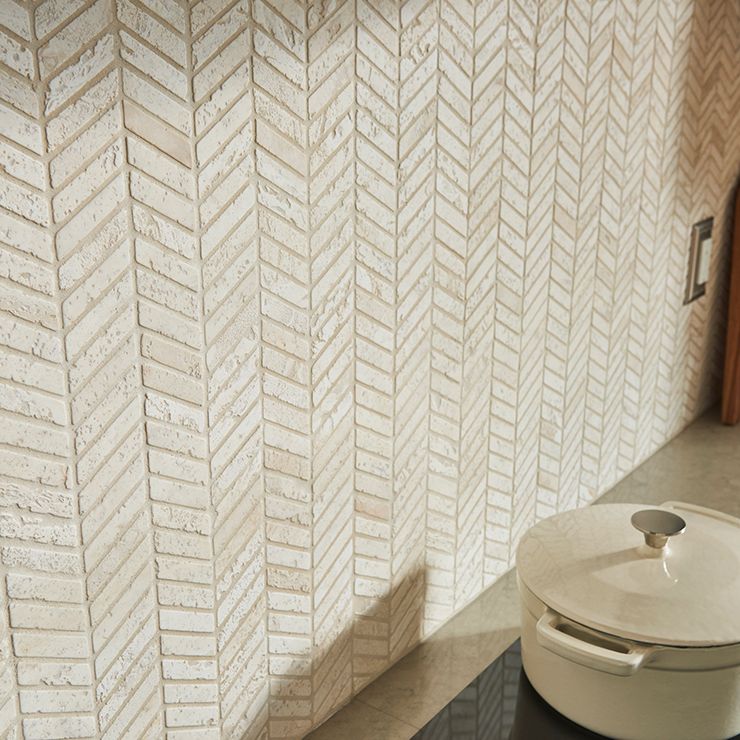 Chevron Mosaic 11.875" x 14.375" Beige Straight Shot