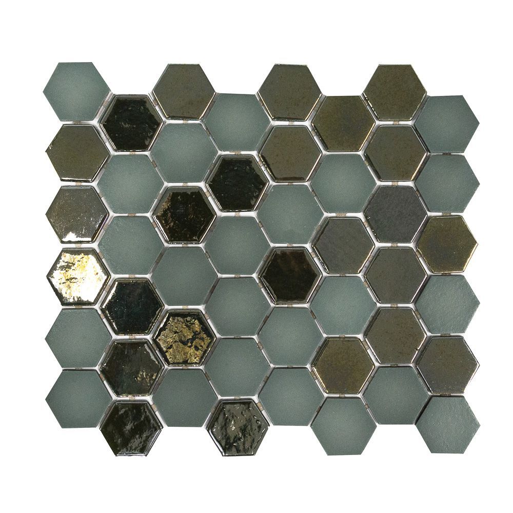 Brill Hexagon Mosaic 10.75" x 12.5" Olive Straight Shot