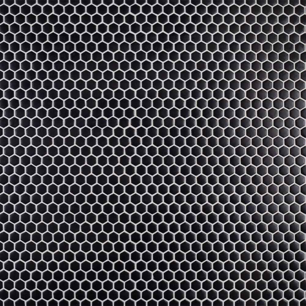 5/8" Hexagon Mosaic 12" x 12.25" Black Straight Shot
