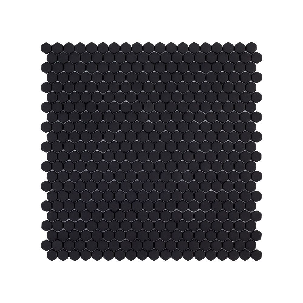 5/8" Hexagon Mosaic 12" x 12" Black Straight Shot