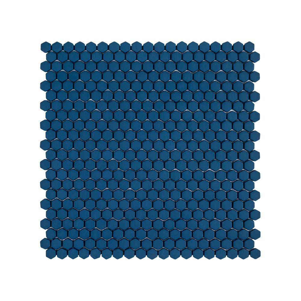 5/8" Hexagon Mosaic 12" x 12.25" Navy Straight Shot