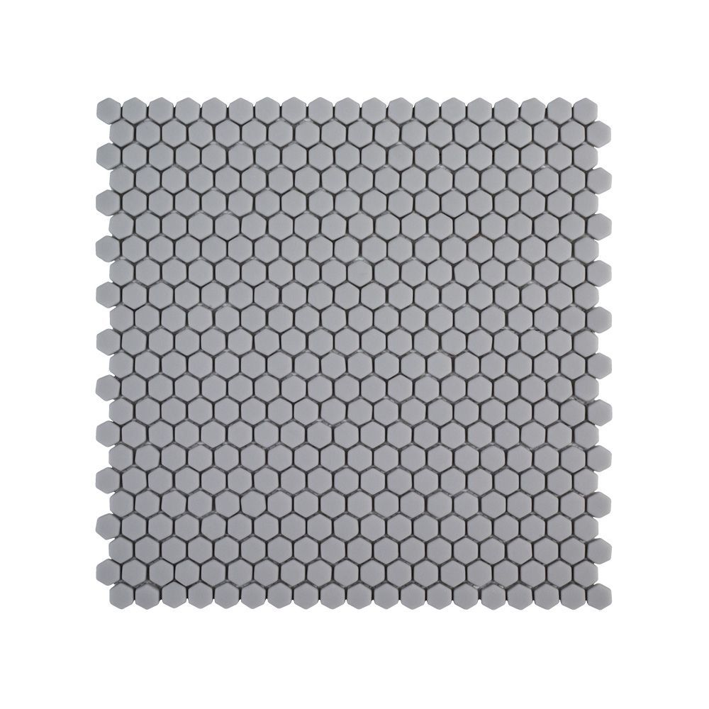 5/8" Hexagon Mosaic 12" x 12.25" Grey Straight Shot