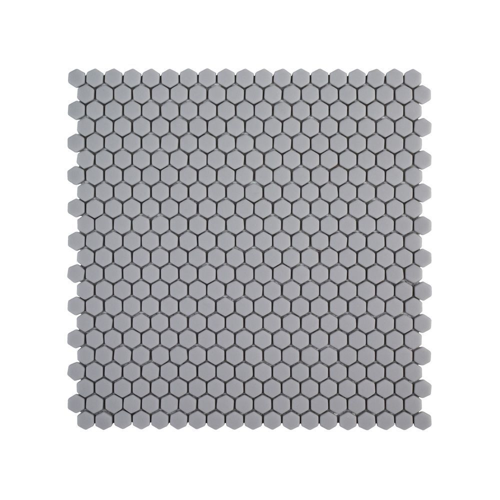 5/8" Hexagon Mosaic 12" x 12" Grey Straight Shot