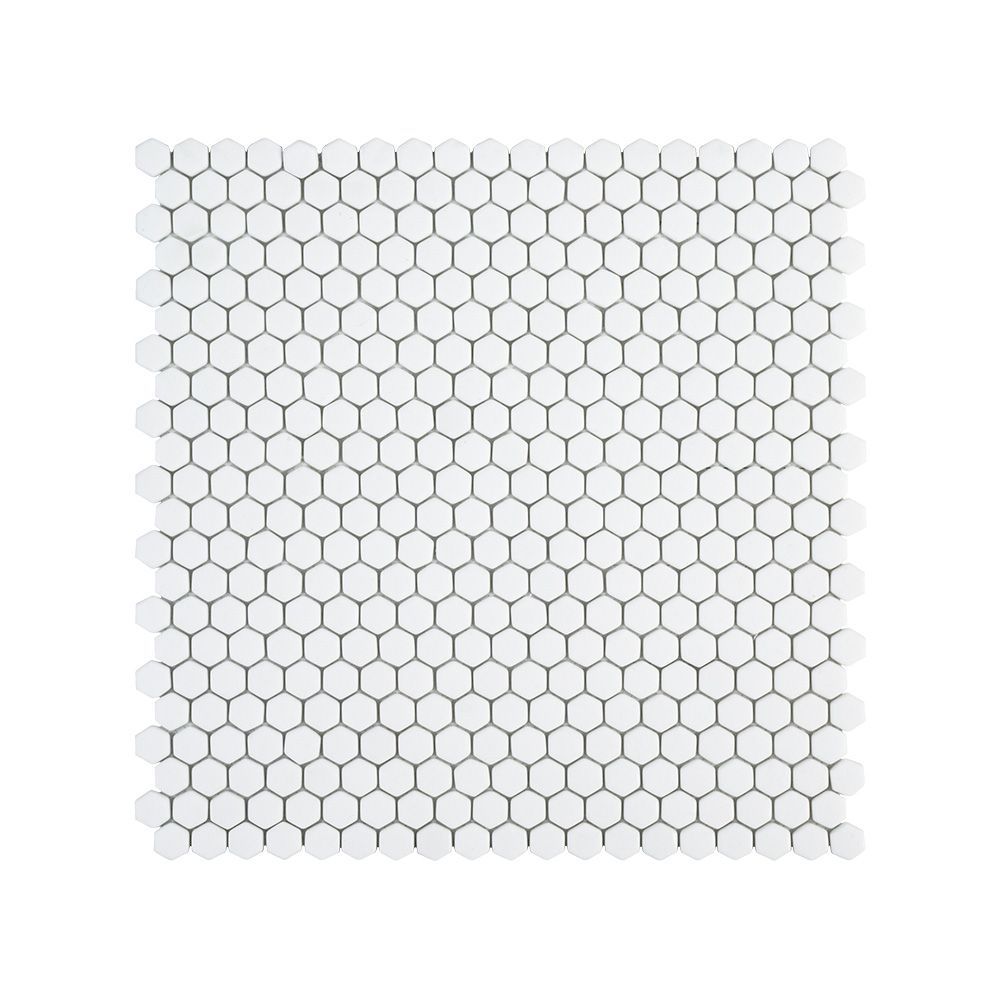5/8" Hexagon Mosaic 12" x 12" White Straight Shot
