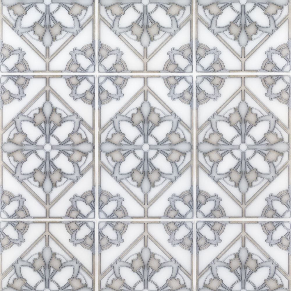 Floral Imprint Field Tile 4" x 6" 4" x 6" Classic Statuario Straight Shot
