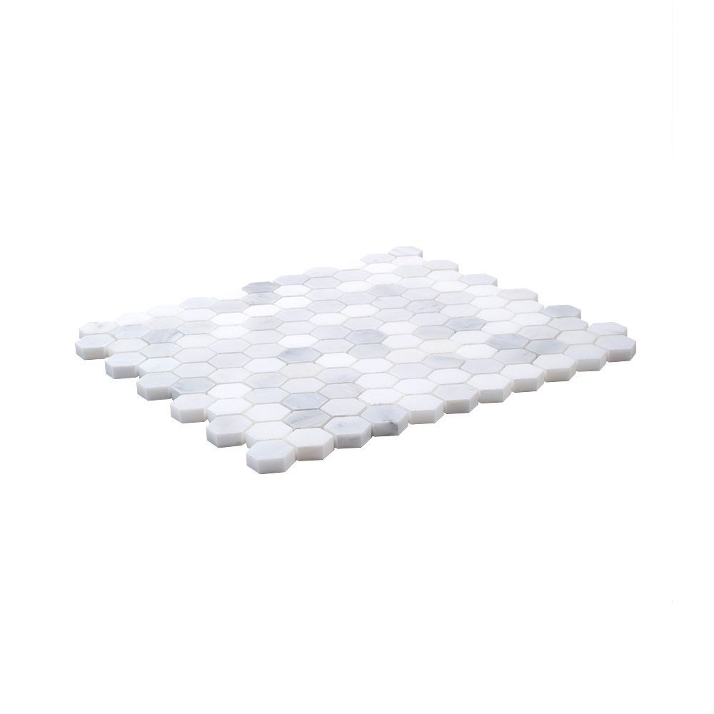 1" Hexagon Mosaic 11" x 11.625" Pattern D/West End White Straight Shot