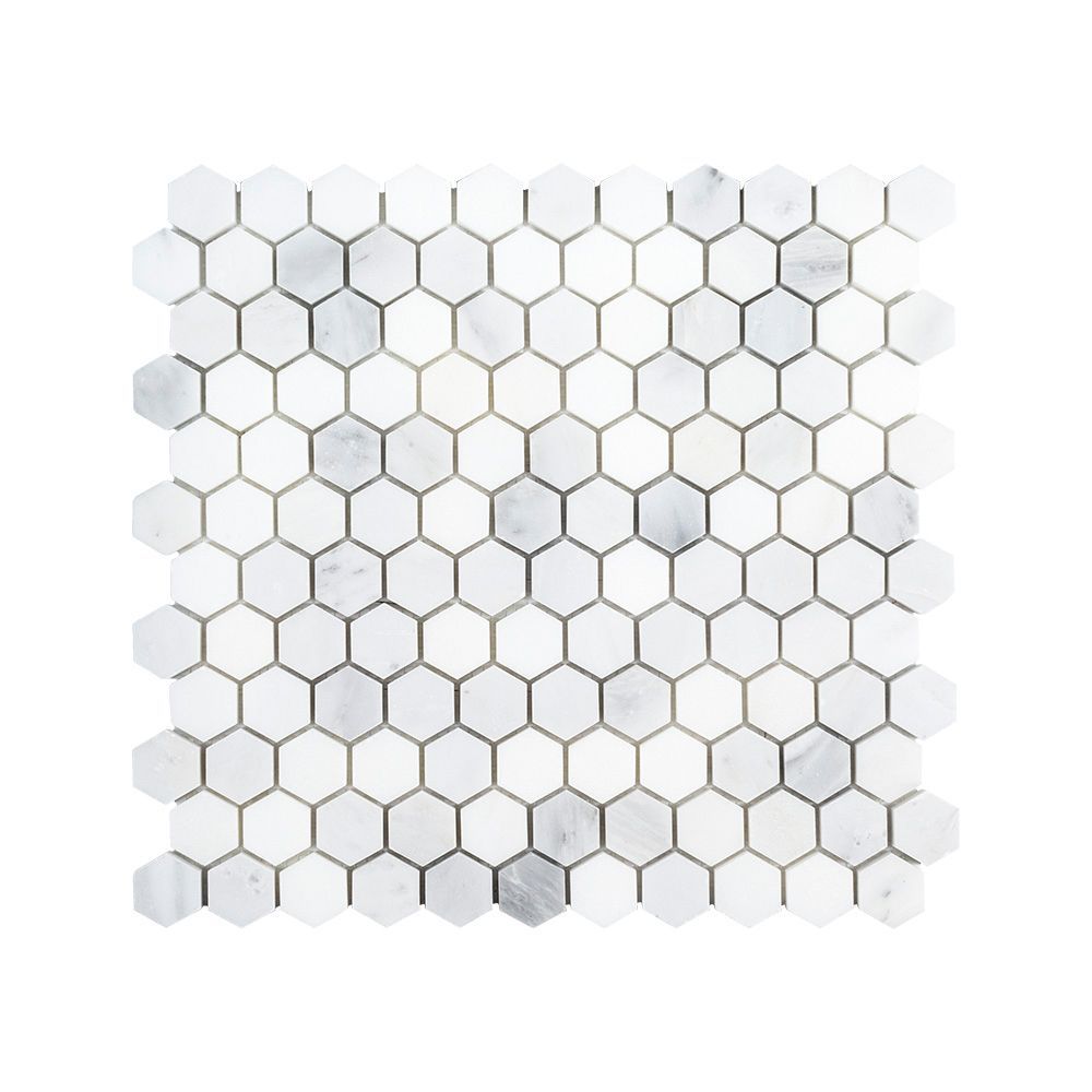 1" Hexagon Mosaic 11" x 11.625" Pattern D/West End White Straight Shot