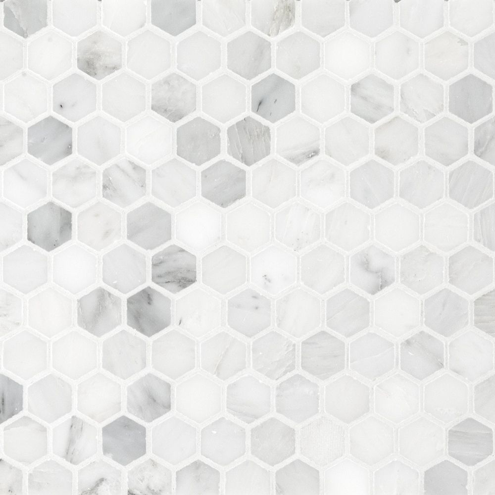 1" Hexagon Mosaic 11" x 11.625" Pattern D/West End White Straight Shot