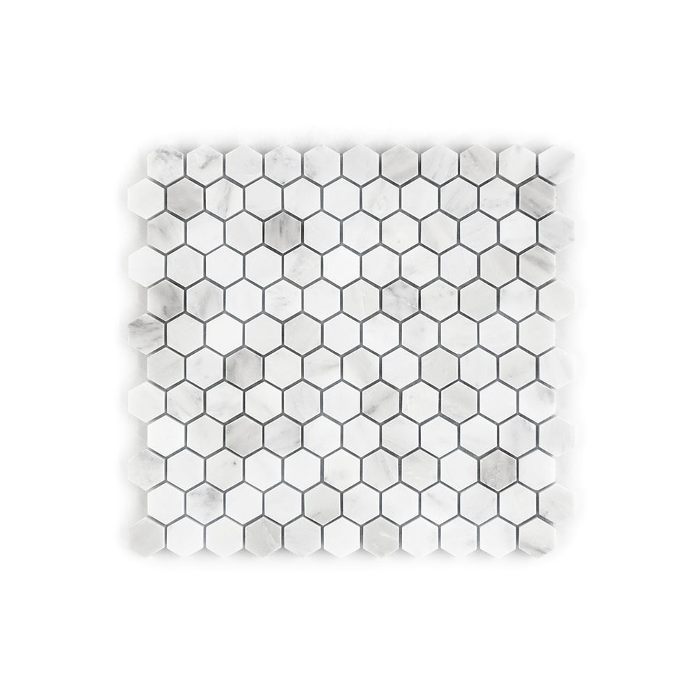 1" Hexagon Mosaic 11" x 11.625" Pattern D/West End White Straight Shot