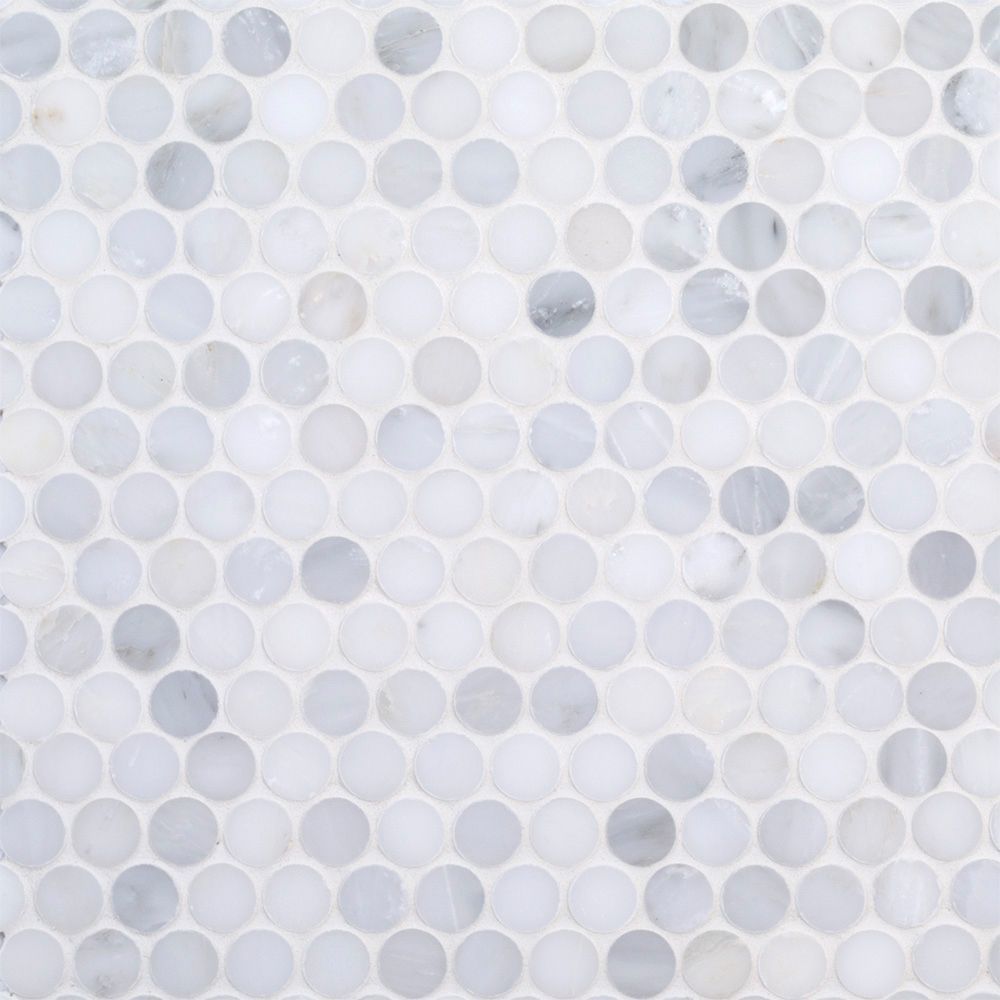 1" Penny Round Mosaic 10.875" x 12.375" White Straight Shot