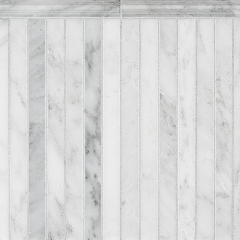 Proper Pillar Mosaic 11.625" x 11.75" Classic Statuario Straight Shot