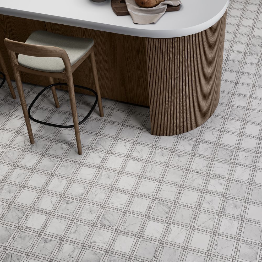 Pointe Square Mosaic 11.625" x 11.625" Classic Statuario Straight Shot