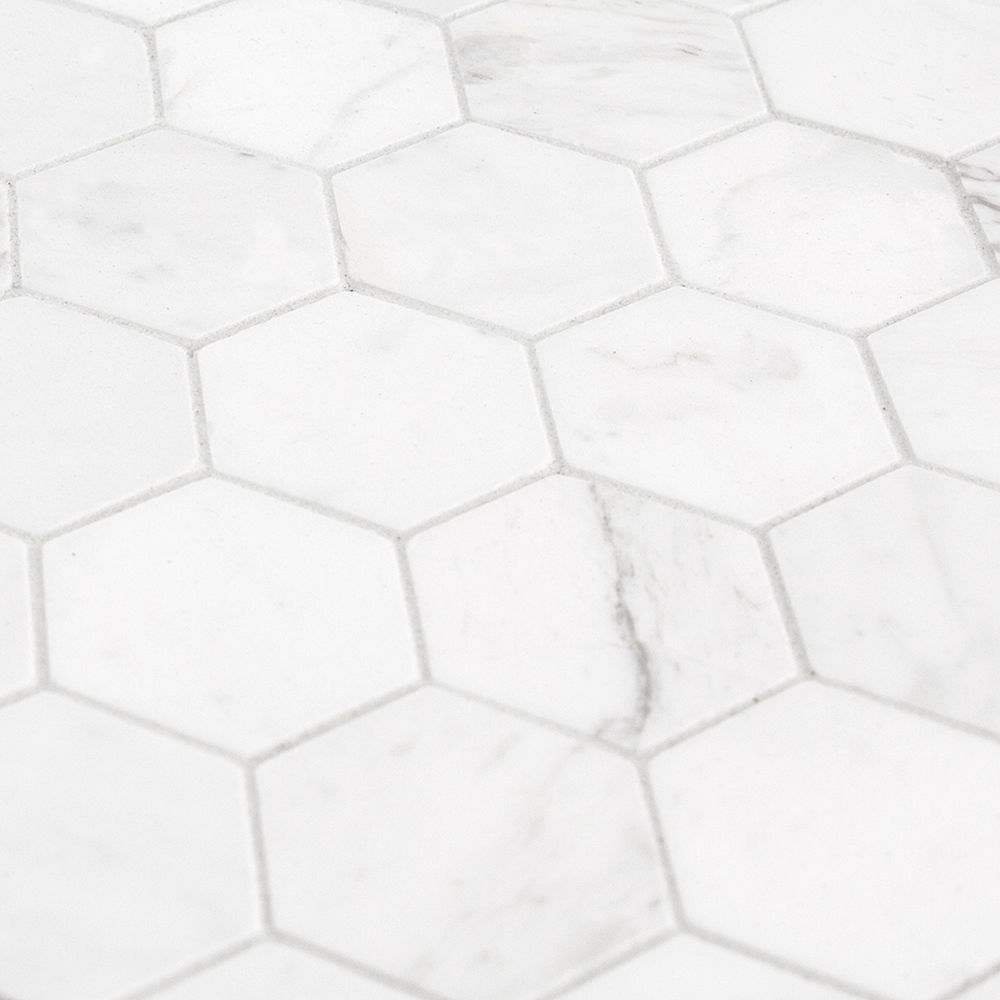 2" Hexagon Mosaic 11.25" x 13.125" Wall Street White Straight Shot