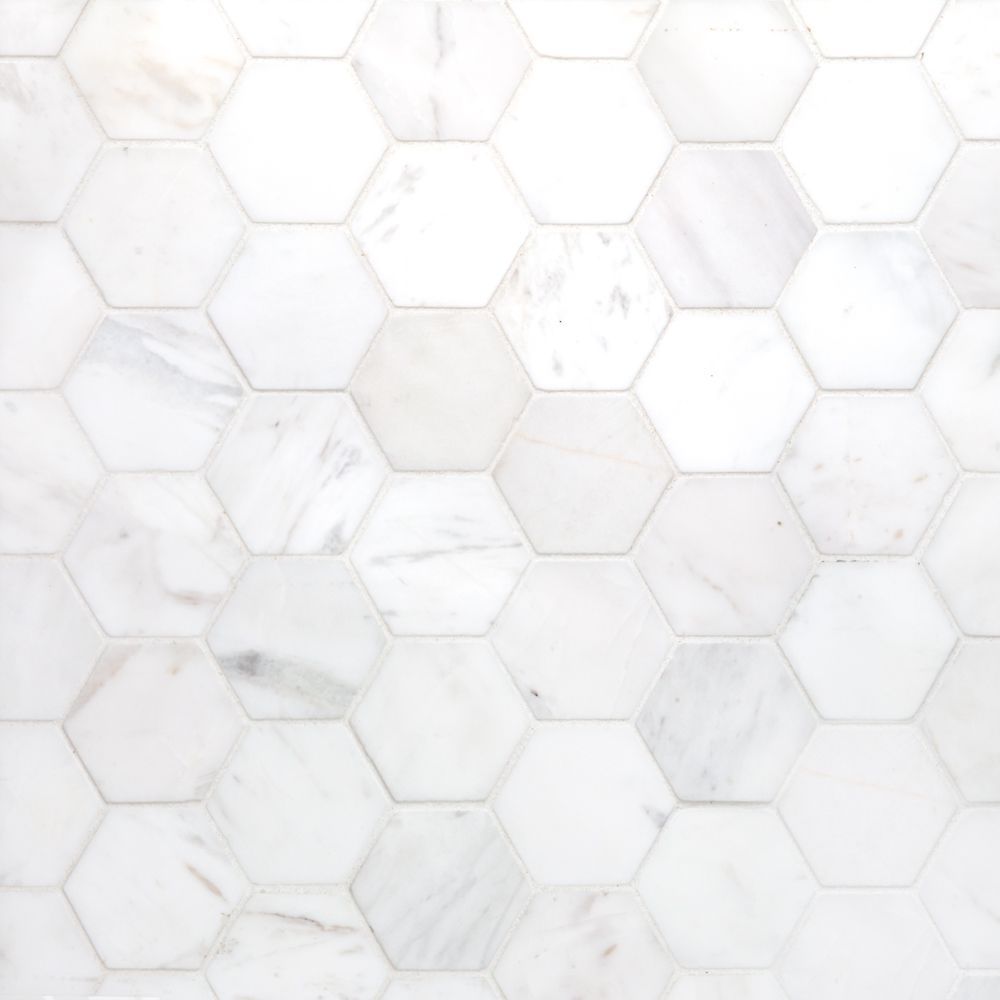 2" Hexagon Mosaic 11.25" x 13.125" Wall Street White Straight Shot
