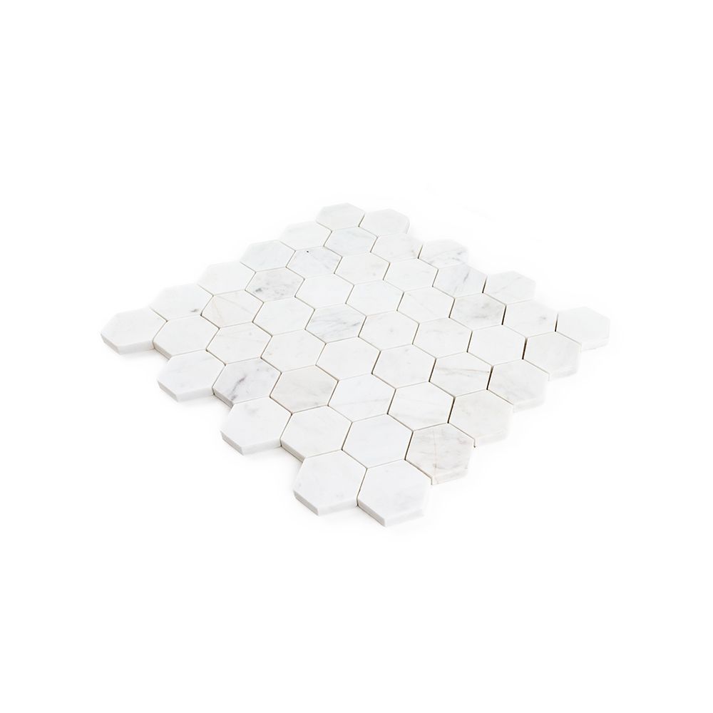 2" Hexagon Mosaic 11.25" x 13.125" Wall Street White Straight Shot