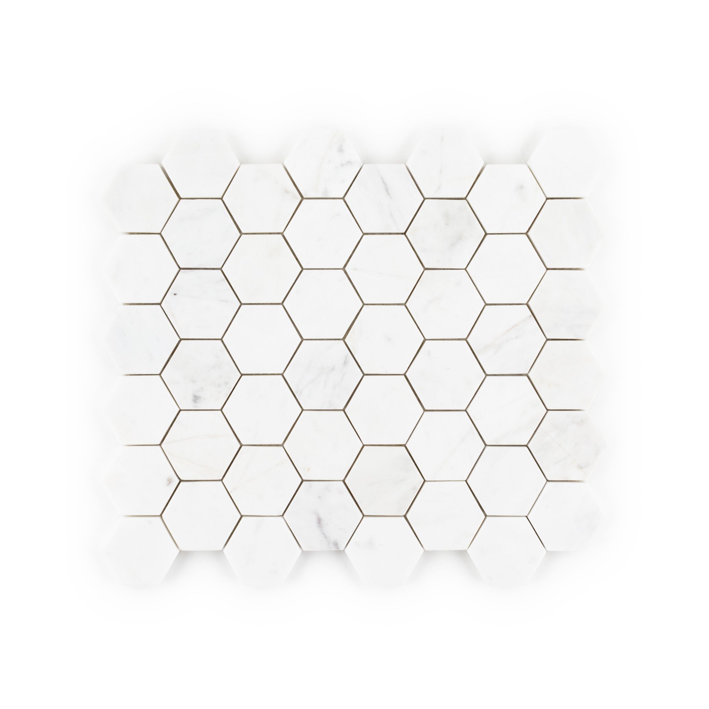 2" Hexagon Mosaic 11.25" x 13.125" Wall Street White Straight Shot