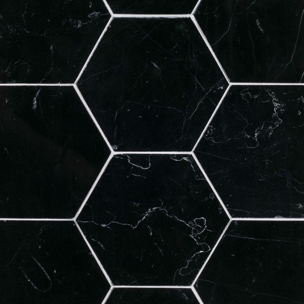 Hexagon Field Tile 5.125" x 6" 5.125" x 6" Nero Marquina Straight Shot