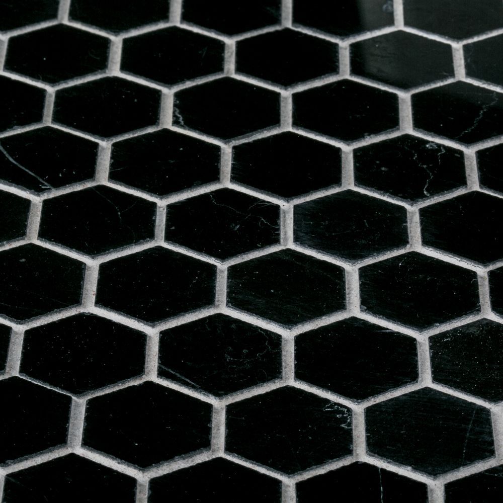 1" Hexagon Mosaic 10.5" x 11" Nero Marquina Straight Shot