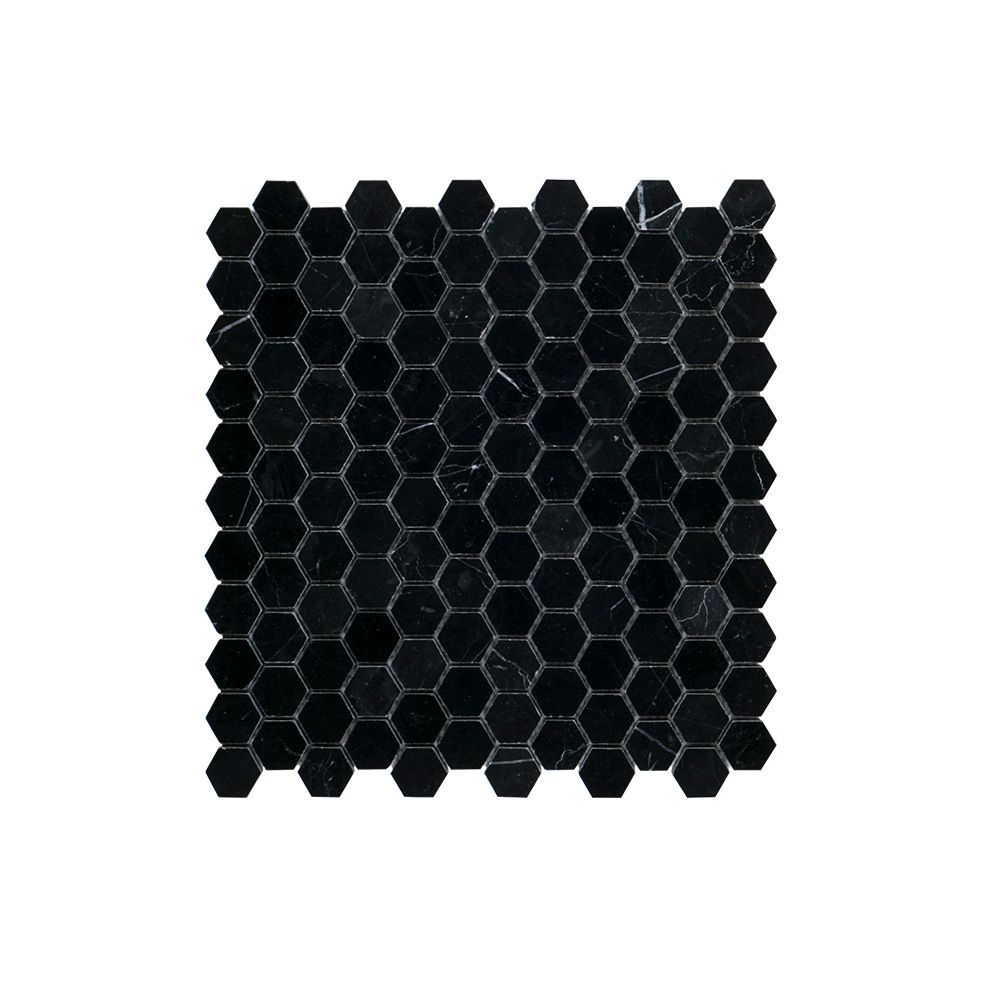 1" Hexagon Mosaic 10.5" x 11" Nero Marquina Straight Shot