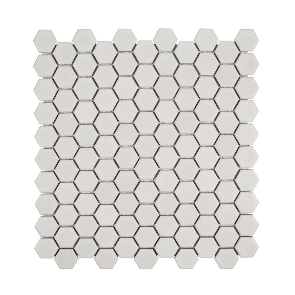1" Hexagon Mosaic 11.25" x 11.25" Ivory Straight Shot