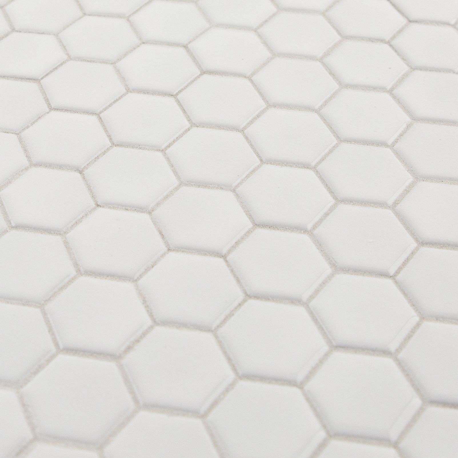 1" Hexagon Mosaic 11" x 11.375" Gloss Crescent White Straight Shot