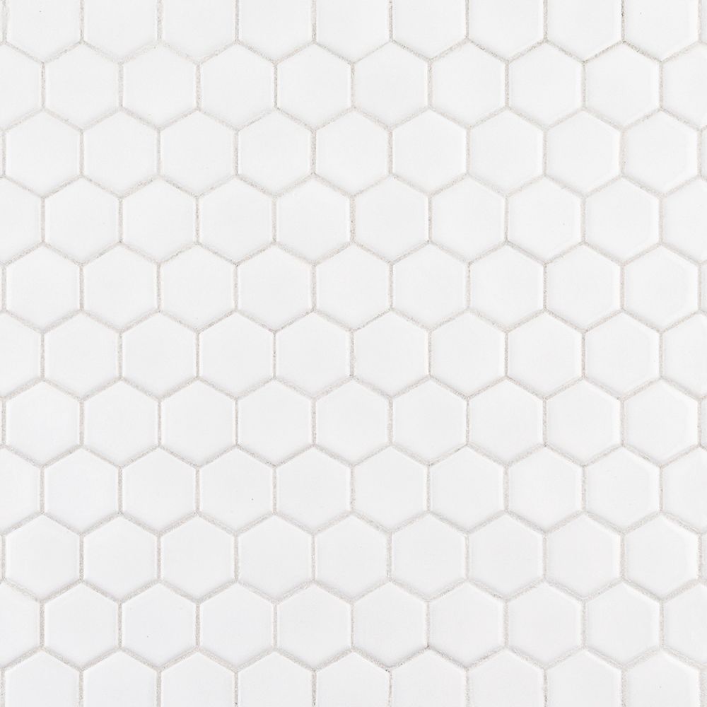 1" Hexagon Mosaic 11" x 11.375" Gloss Crescent White Straight Shot