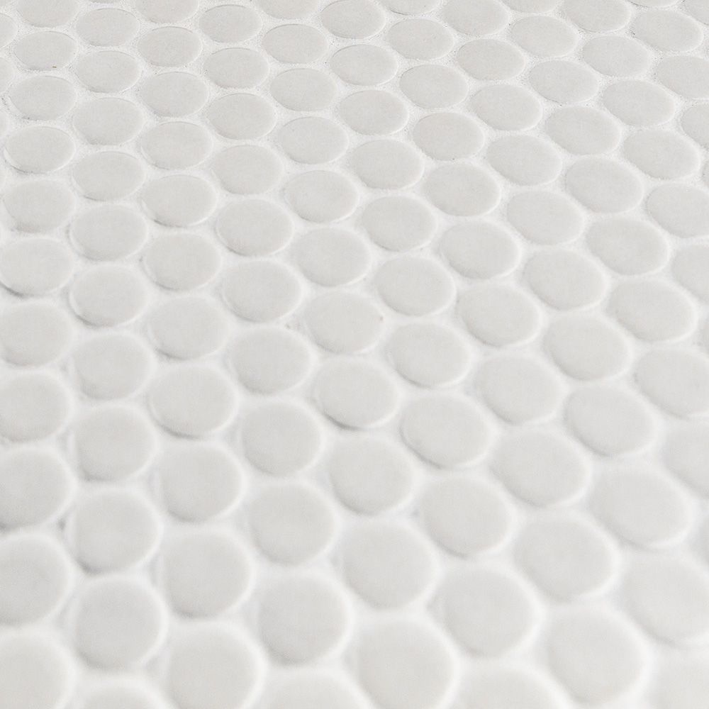 3/4" Penny Round Mosaic 11.375" x 12.25" Gloss Mountain Fog Straight Shot