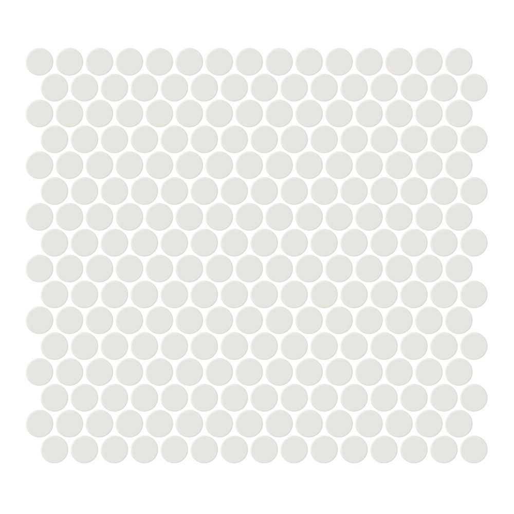 3/4" Penny Round Mosaic 11.375" x 12.25" Gloss Mountain Fog Straight Shot