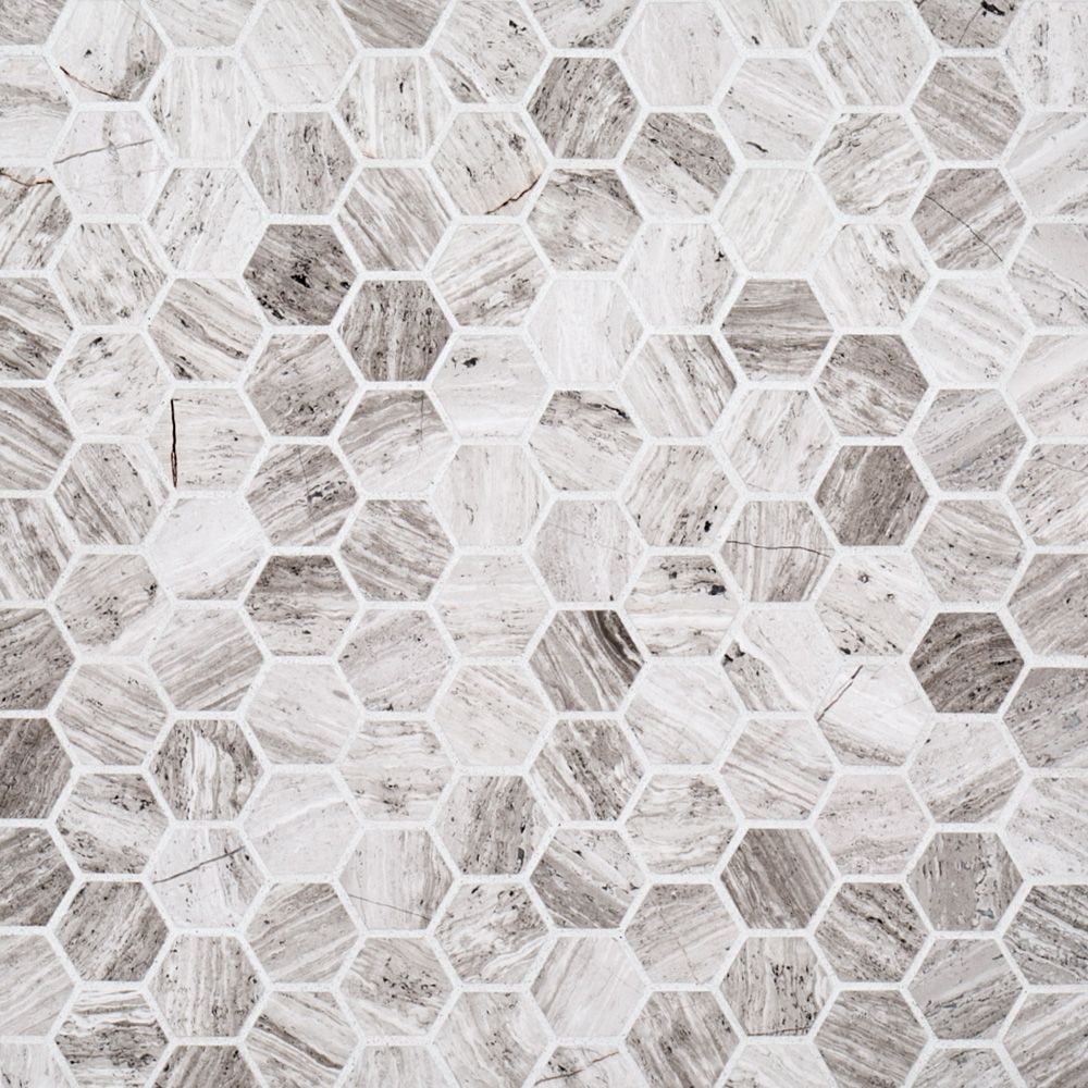 1" Hexagon Mosaic 11" x 11.625" Pattern A (Global Grey) Straight Shot