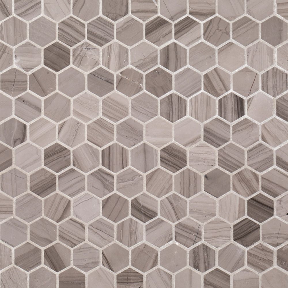 1" Hexagon Mosaic 11" x 11.625" Pattern B (Transitional Taupe) Straight Shot