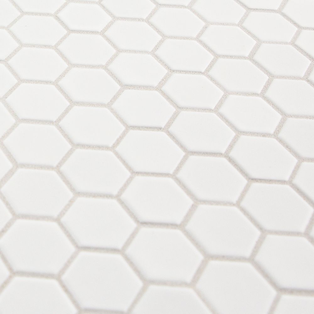 1" Hexagon Mosaic 11" x 11.375" Matte Crescent White Straight Shot