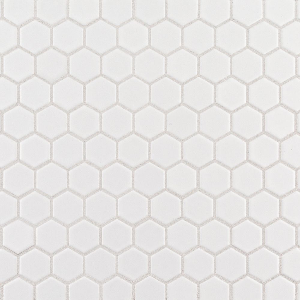 1" Hexagon Mosaic 11" x 11.375" Matte Crescent White Straight Shot