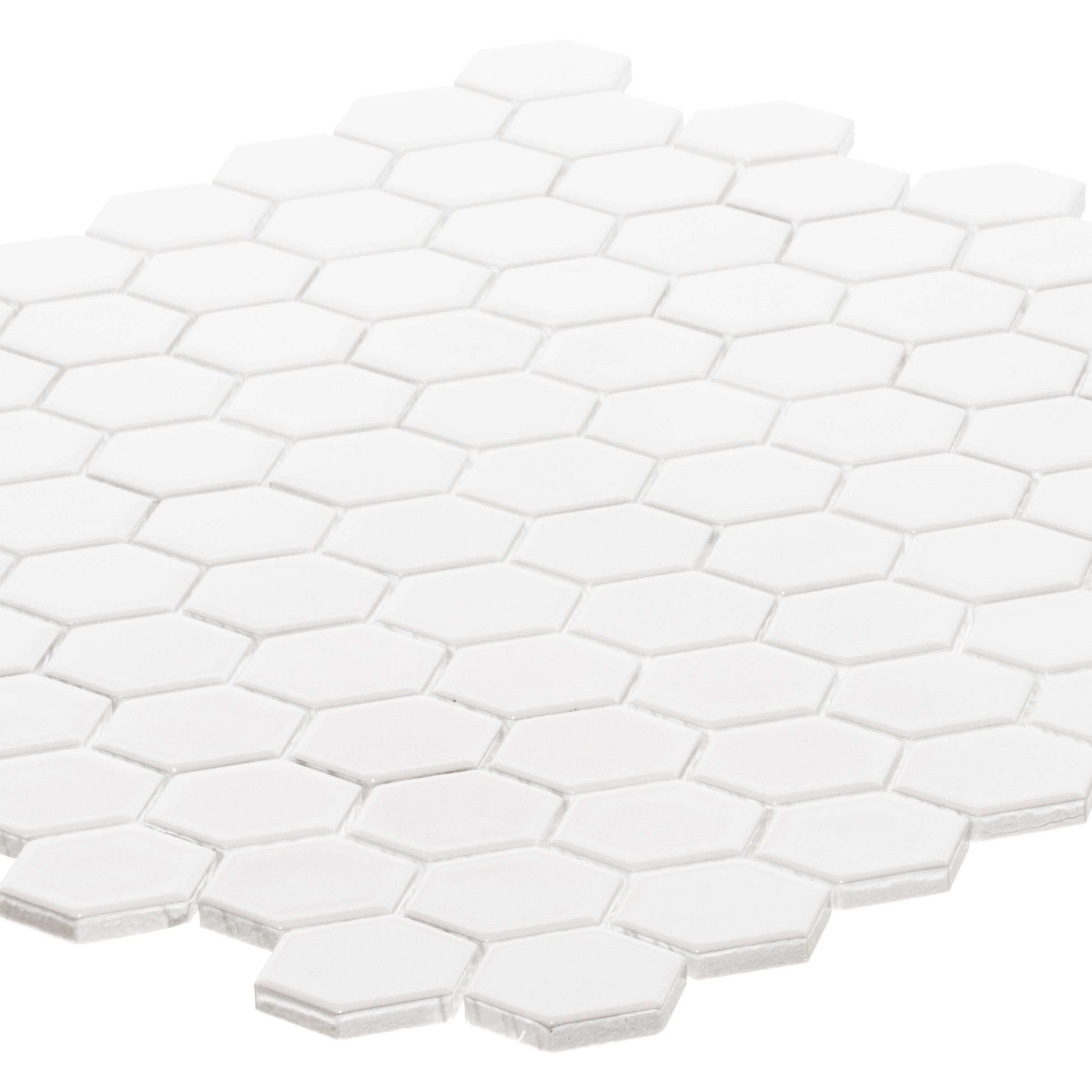 1" Hexagon Mosaic 11" x 11.375" Matte Crescent White Straight Shot