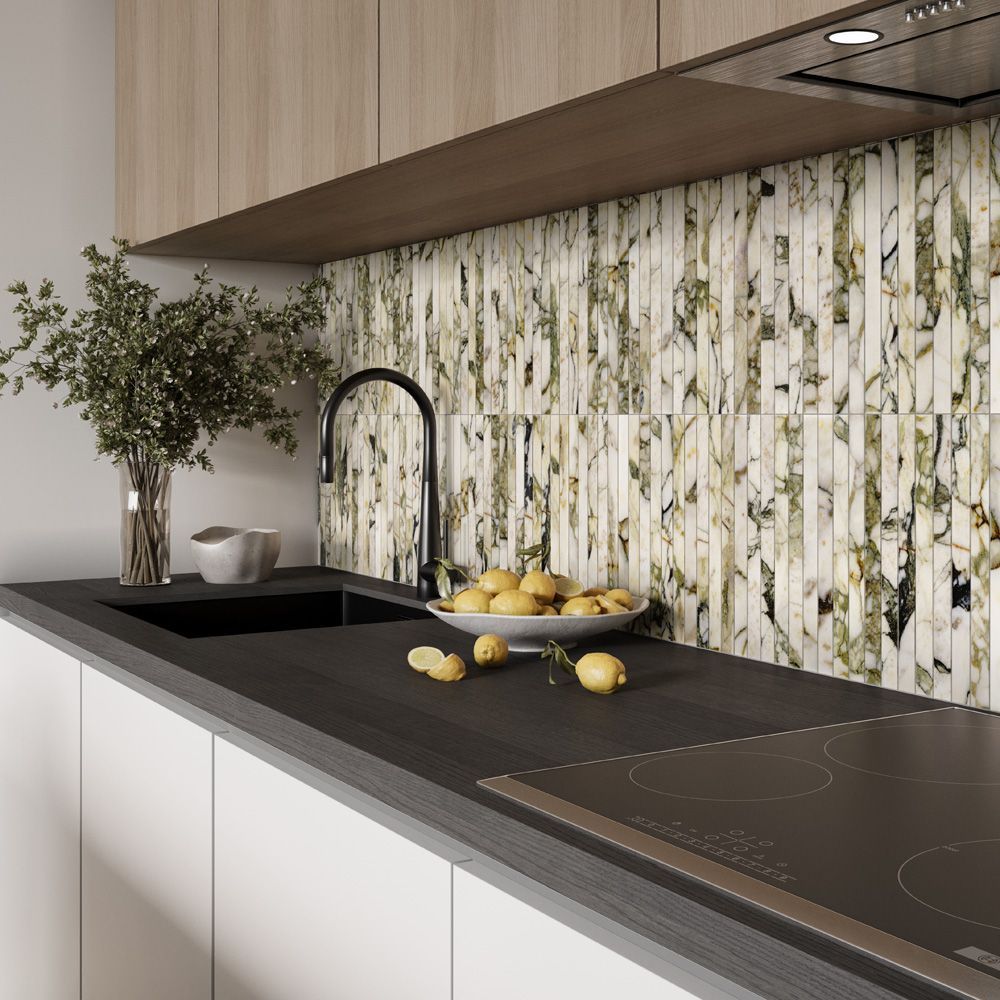 Proper Pillar Mosaic 11.75" x 11.75" Calacatta Verde Straight Shot