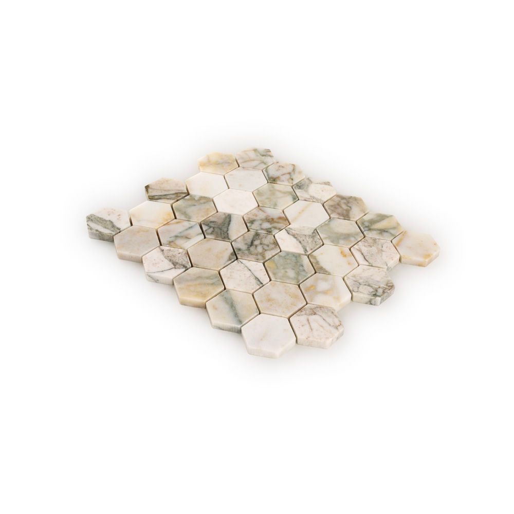 2" Hexagon Mosaic 10.25" x 11.625" Calacatta Verde Straight Shot