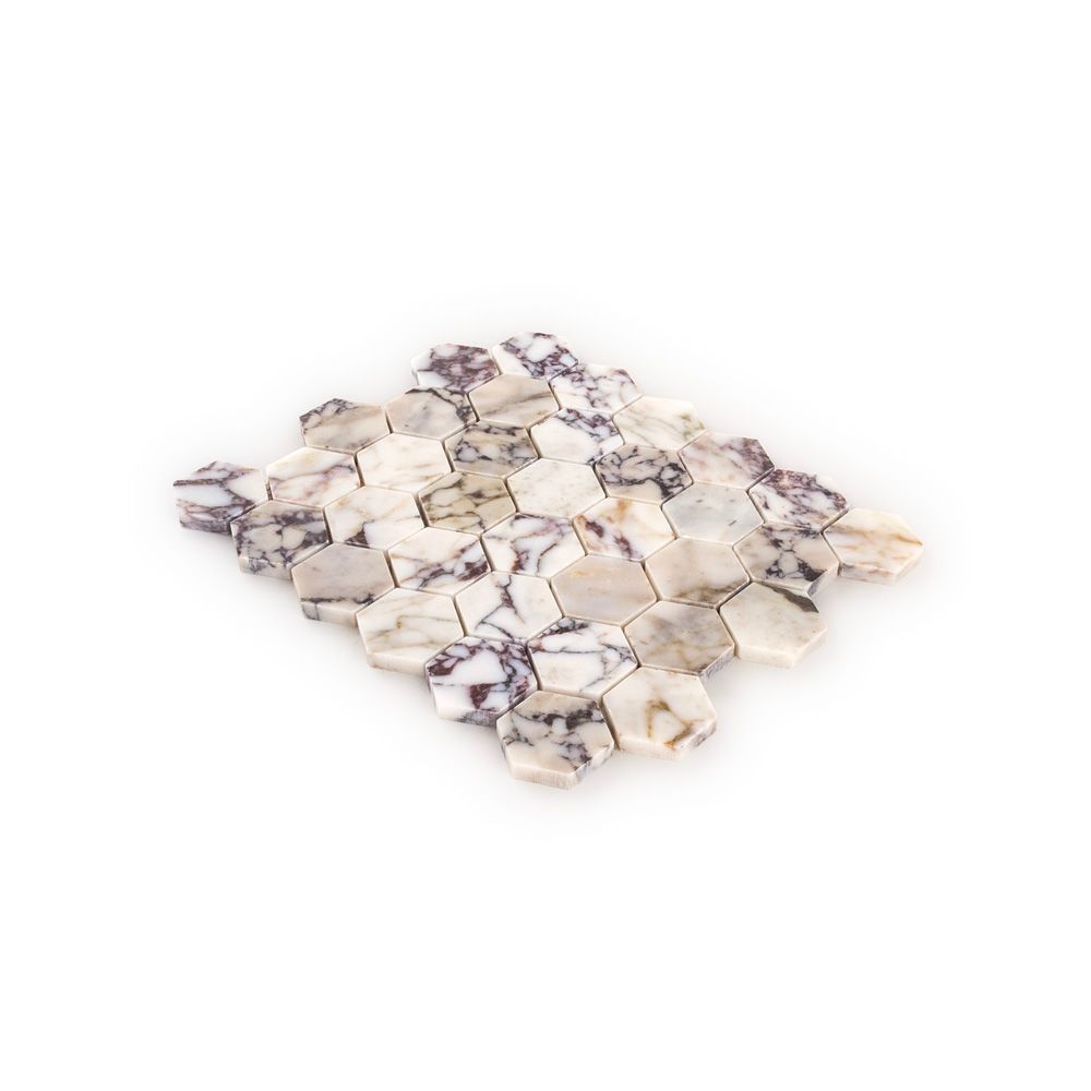 2" Hexagon Mosaic 10.25" x 11.625" Afyon Violet Straight Shot