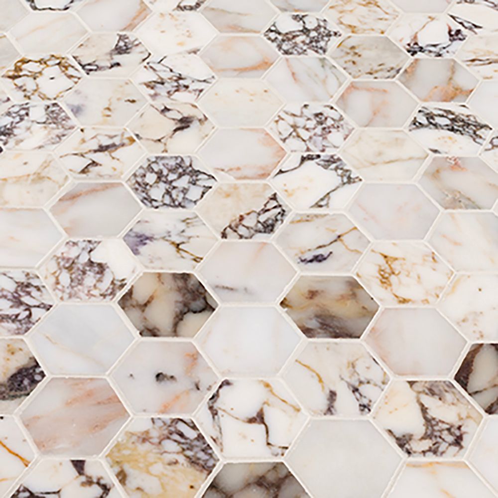 2" Hexagon Mosaic 10.25" x 11.625" Afyon Violet Straight Shot