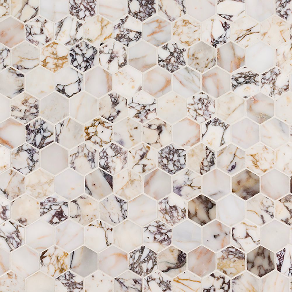 2" Hexagon Mosaic 10.25" x 11.625" Afyon Violet Straight Shot