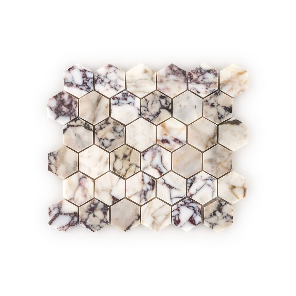 2" Hexagon Mosaic 10.25" x 11.625" Afyon Violet Straight Shot
