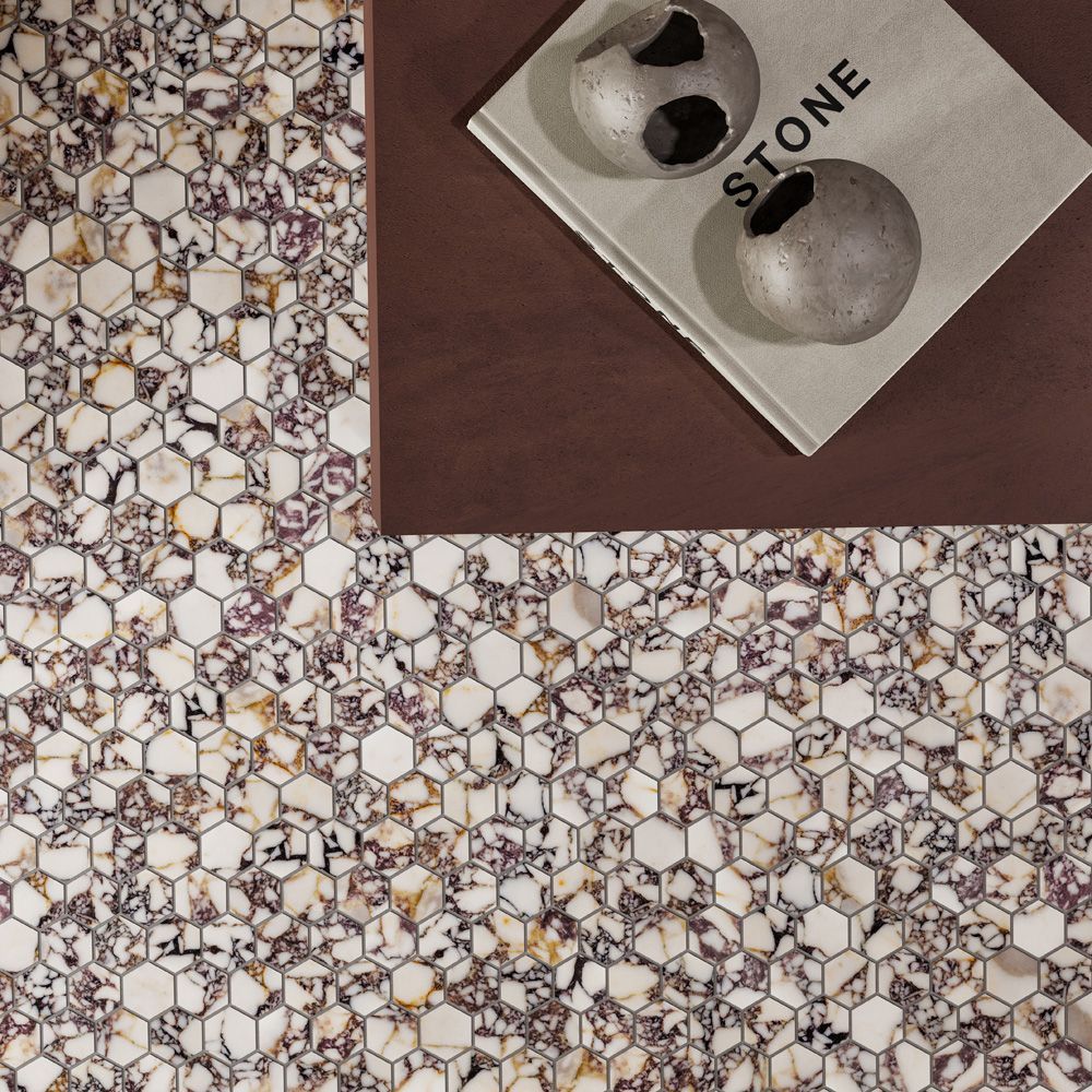 2" Hexagon Mosaic 10.25" x 11.625" Afyon Violet Straight Shot