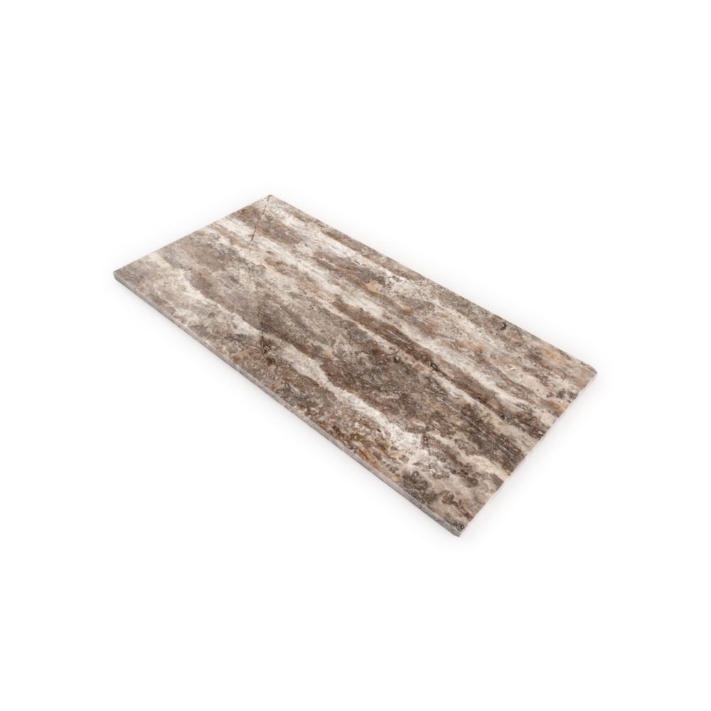 Field Tile 12" x 24" 12" x 24" Polished Silver Travertine Straight Shot