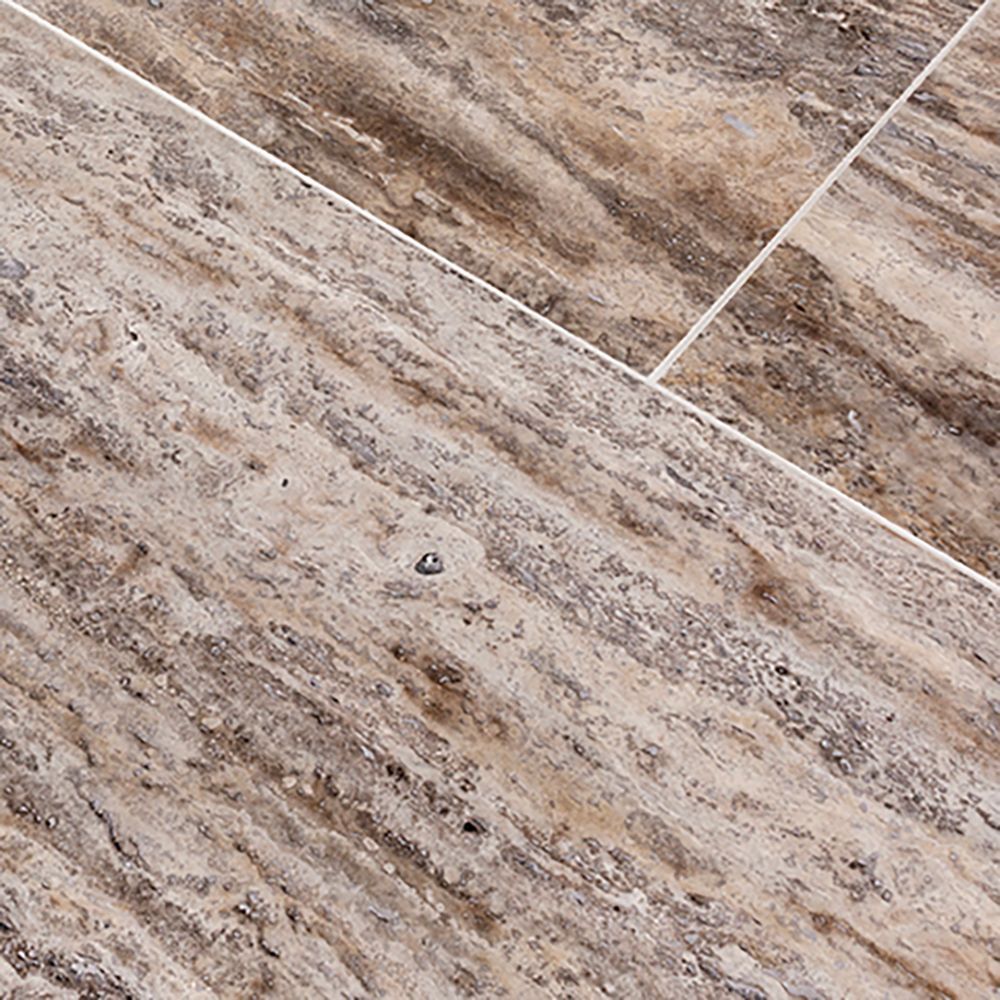 Field Tile 12" x 24" 12" x 24" Polished Silver Travertine Straight Shot