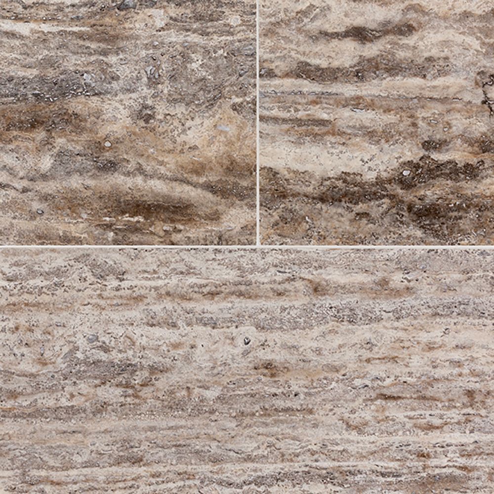 Field Tile 12" x 24" 12" x 24" Polished Silver Travertine Straight Shot