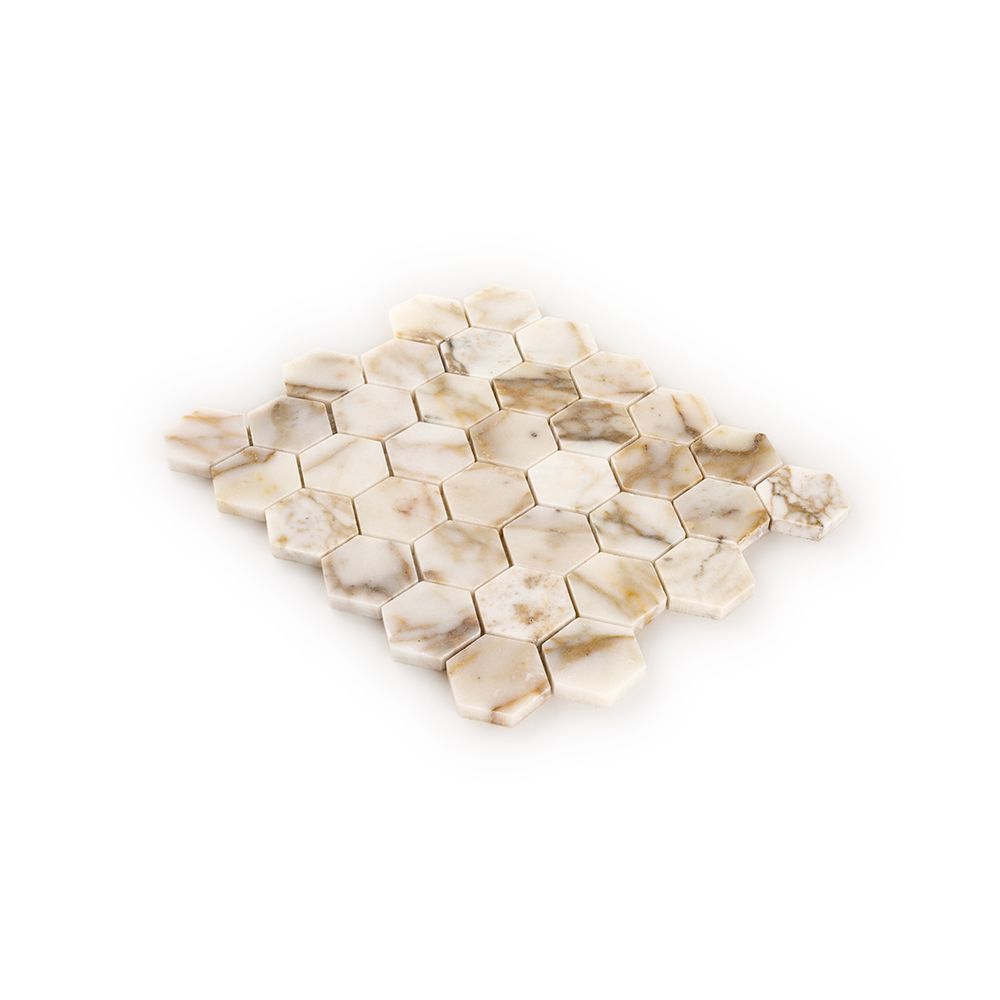 2" Hexagon Mosaic 10.25" x 11.625" Afyon Gold Straight Shot